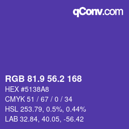 カラーコード: RGB 81.9 56.2 168 | qconv.com