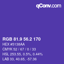 カラーコード: RGB 81.9 56.2 170 | qconv.com