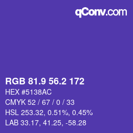 カラーコード: RGB 81.9 56.2 172 | qconv.com