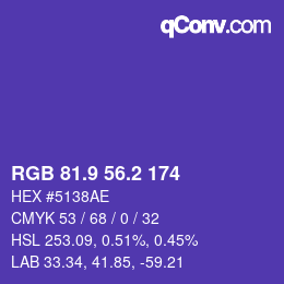 カラーコード: RGB 81.9 56.2 174 | qconv.com