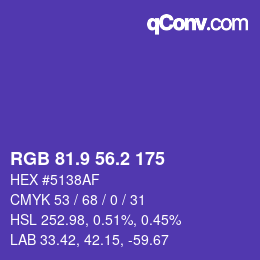 カラーコード: RGB 81.9 56.2 175 | qconv.com