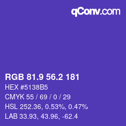 カラーコード: RGB 81.9 56.2 181 | qconv.com