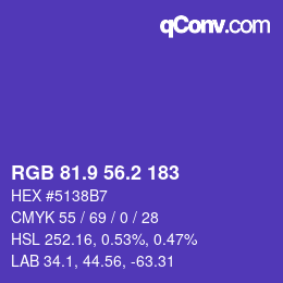 カラーコード: RGB 81.9 56.2 183 | qconv.com