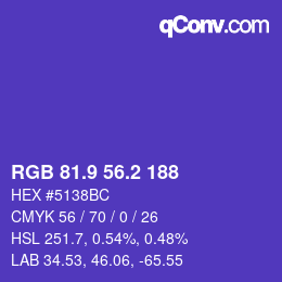 カラーコード: RGB 81.9 56.2 188 | qconv.com