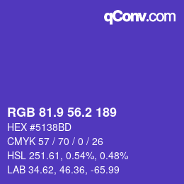 カラーコード: RGB 81.9 56.2 189 | qconv.com