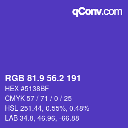 カラーコード: RGB 81.9 56.2 191 | qconv.com