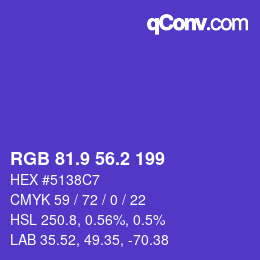 カラーコード: RGB 81.9 56.2 199 | qconv.com