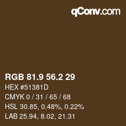 Color code: RGB 81.9 56.2 29 | qconv.com