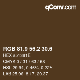 カラーコード: RGB 81.9 56.2 30.6 | qconv.com