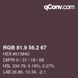 Color code: RGB 81.9 56.2 67 | qconv.com