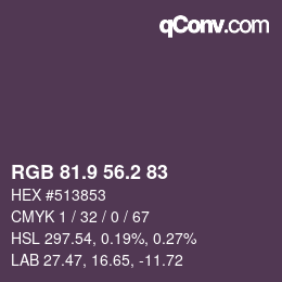 Color code: RGB 81.9 56.2 83 | qconv.com