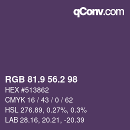 Color code: RGB 81.9 56.2 98 | qconv.com