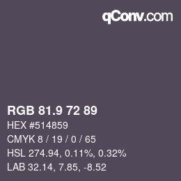 Color code: RGB 81.9 72 89 | qconv.com