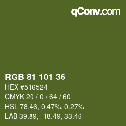 Color code: RGB 81 101 36 | qconv.com