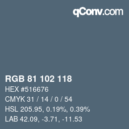 颜色代码: RGB 81 102 118 | qconv.com