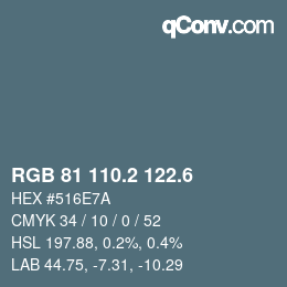 カラーコード: RGB 81 110.2 122.6 | qconv.com