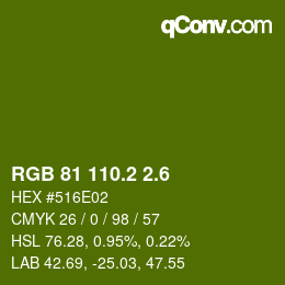 カラーコード: RGB 81 110.2 2.6 | qconv.com