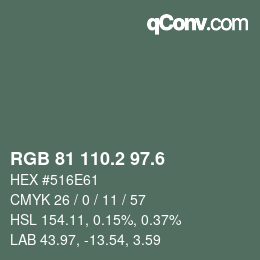 カラーコード: RGB 81 110.2 97.6 | qconv.com