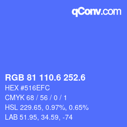 カラーコード: RGB 81 110.6 252.6 | qconv.com
