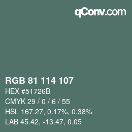 カラーコード: RGB 81 114 107 | qconv.com
