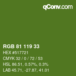 Color code: RGB 81 119 33 | qconv.com