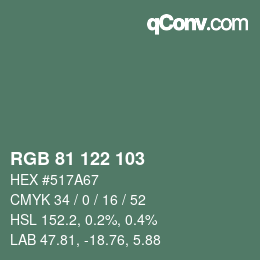Color code: RGB 81 122 103 | qconv.com