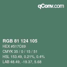 カラーコード: RGB 81 124 105 | qconv.com
