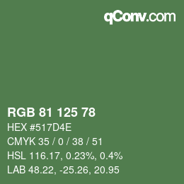 Code couleur: RGB 81 125 78 | qconv.com