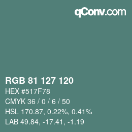 Color code: RGB 81 127 120 | qconv.com