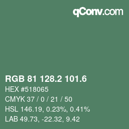 カラーコード: RGB 81 128.2 101.6 | qconv.com