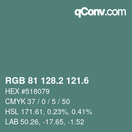 カラーコード: RGB 81 128.2 121.6 | qconv.com