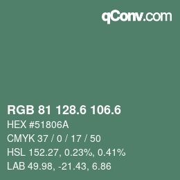 カラーコード: RGB 81 128.6 106.6 | qconv.com