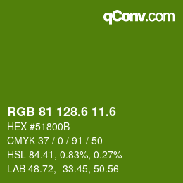 カラーコード: RGB 81 128.6 11.6 | qconv.com