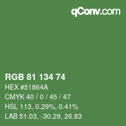 Color code: RGB 81 134 74 | qconv.com