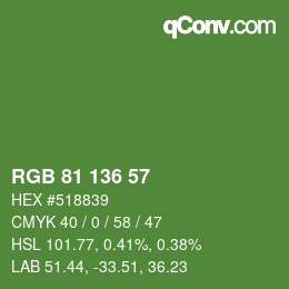 Color code: RGB 81 136 57 | qconv.com