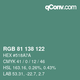 Color code: RGB 81 138 122 | qconv.com