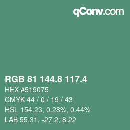 カラーコード: RGB 81 144.8 117.4 | qconv.com