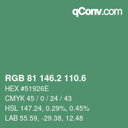 カラーコード: RGB 81 146.2 110.6 | qconv.com