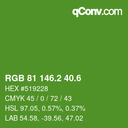 カラーコード: RGB 81 146.2 40.6 | qconv.com