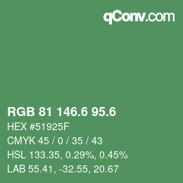 カラーコード: RGB 81 146.6 95.6 | qconv.com
