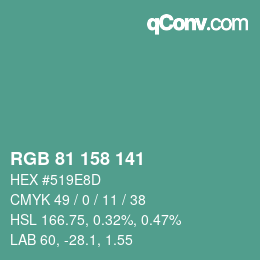 カラーコード: RGB 81 158 141 | qconv.com