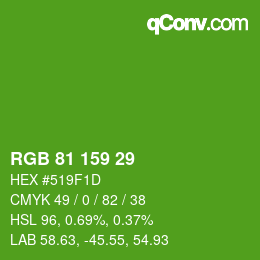 カラーコード: RGB 81 159 29 | qconv.com