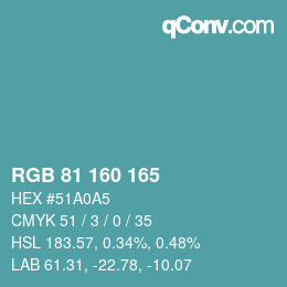 Color code: RGB 81 160 165 | qconv.com