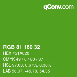 Color code: RGB 81 160 32 | qconv.com