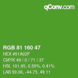 Color code: RGB 81 160 47 | qconv.com