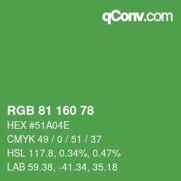 カラーコード: RGB 81 160 78 | qconv.com