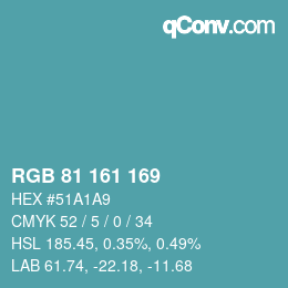 Farbcode: RGB 81 161 169 | qconv.com