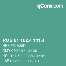カラーコード: RGB 81 162.4 141.4 | qconv.com