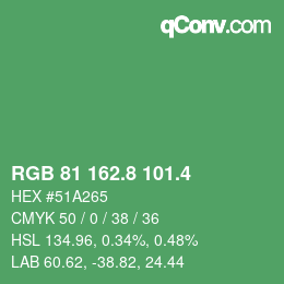 カラーコード: RGB 81 162.8 101.4 | qconv.com