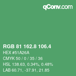 カラーコード: RGB 81 162.8 106.4 | qconv.com